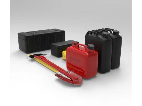 オフロードアクセサリー シャベル斧 ジェリー缶 収納ボックス 3Dモデル