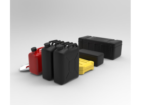 Off-Road Accessories Shovel Axe Jerry Cans Storage Boxes 3D Модель