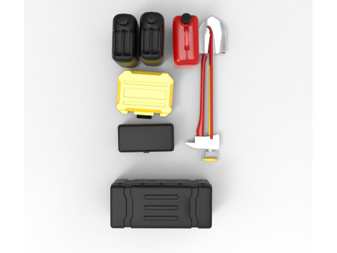 Off-Road Accessories Shovel Axe Jerry Cans Storage Boxes 3D Модель