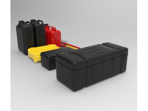Off-Road Accessories Shovel Axe Jerry Cans Storage Boxes 3D Модель