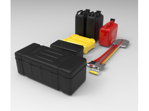 Off-Road Accessories Shovel Axe Jerry Cans Storage Boxes 3D Модель