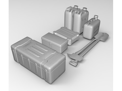 Off-Road Accessories Shovel Axe Jerry Cans Storage Boxes 3D Модель