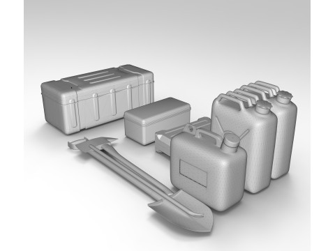 Off-Road Accessories Shovel Axe Jerry Cans Storage Boxes 3D Модель