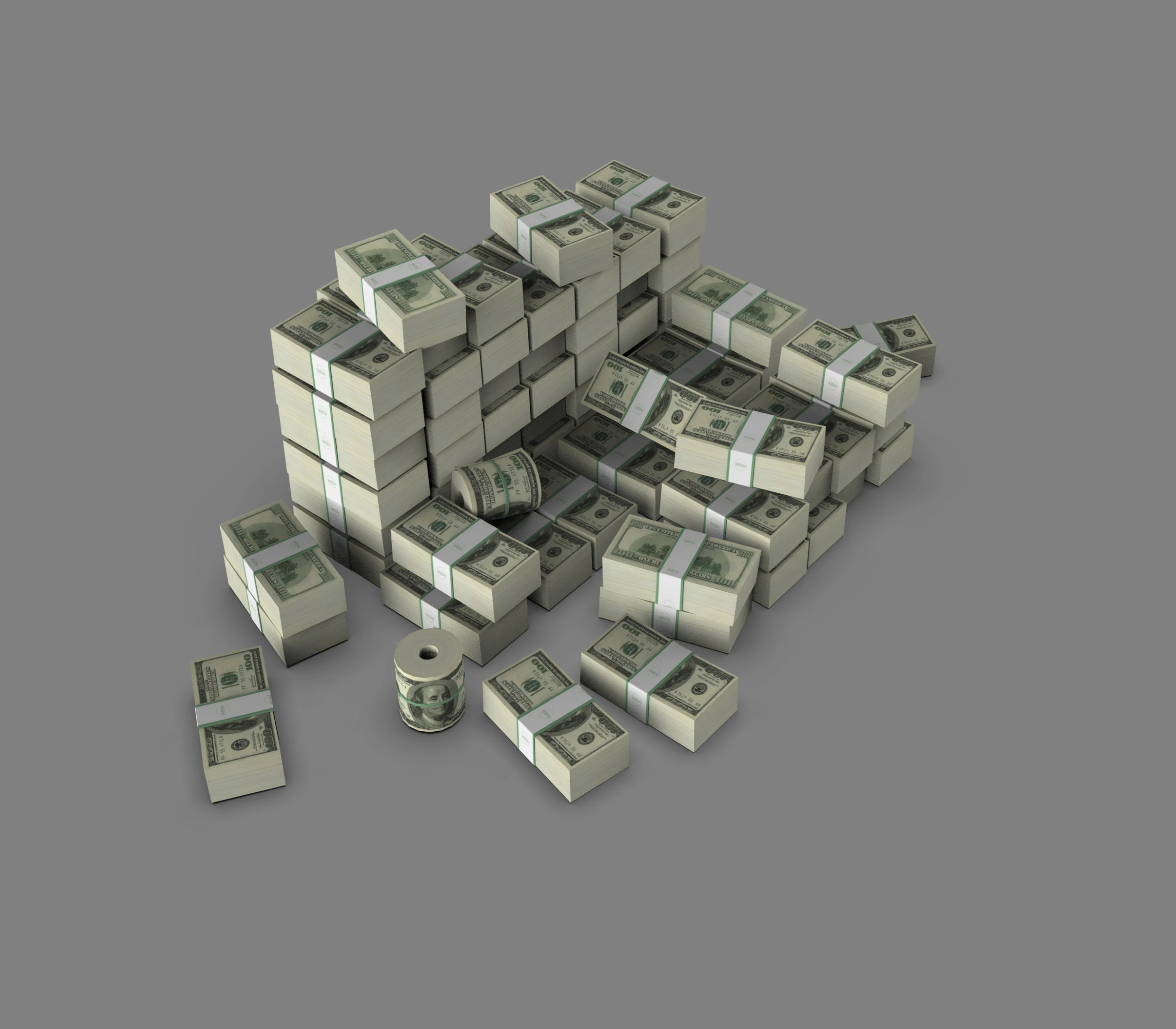 Stacks of Money Cash Piles Prop 3D Model .c4d .max .obj .3ds .fbx .stl .blend 