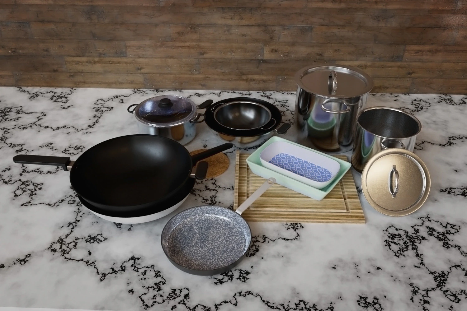 Kitchen Kit pan and cooking pot accessories 4K textures 3D Model .c4d .max .obj .3ds .fbx .stl .blend 