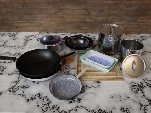 Kitchen Kit pan and cooking pot accessories 4K textures 3D Model