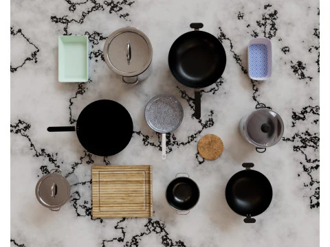 Kitchen Kit pan and cooking pot accessories 4K textures 3D Model