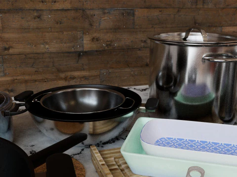 Kitchen Kit pan and cooking pot accessories 4K textures 3D Model