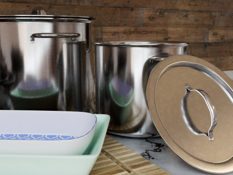 Kitchen Kit pan and cooking pot accessories 4K textures 3D मॉडल