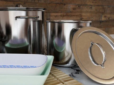 Kitchen Kit pan and cooking pot accessories 4K textures 3D Model