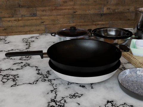 Kitchen Kit pan and cooking pot accessories 4K textures 3D Model