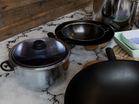 Kitchen Kit pan and cooking pot accessories 4K textures 3D मॉडल