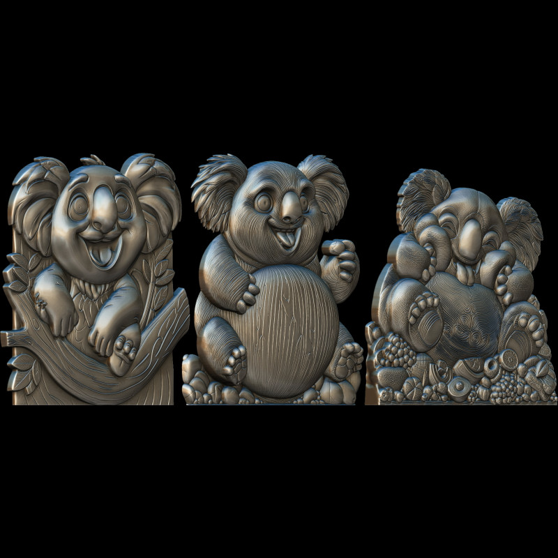 Lovely Cute Koalas Bas Relief 3D print model 3D 打印模型 .c4d .max .obj .3ds .fbx .stl .blend