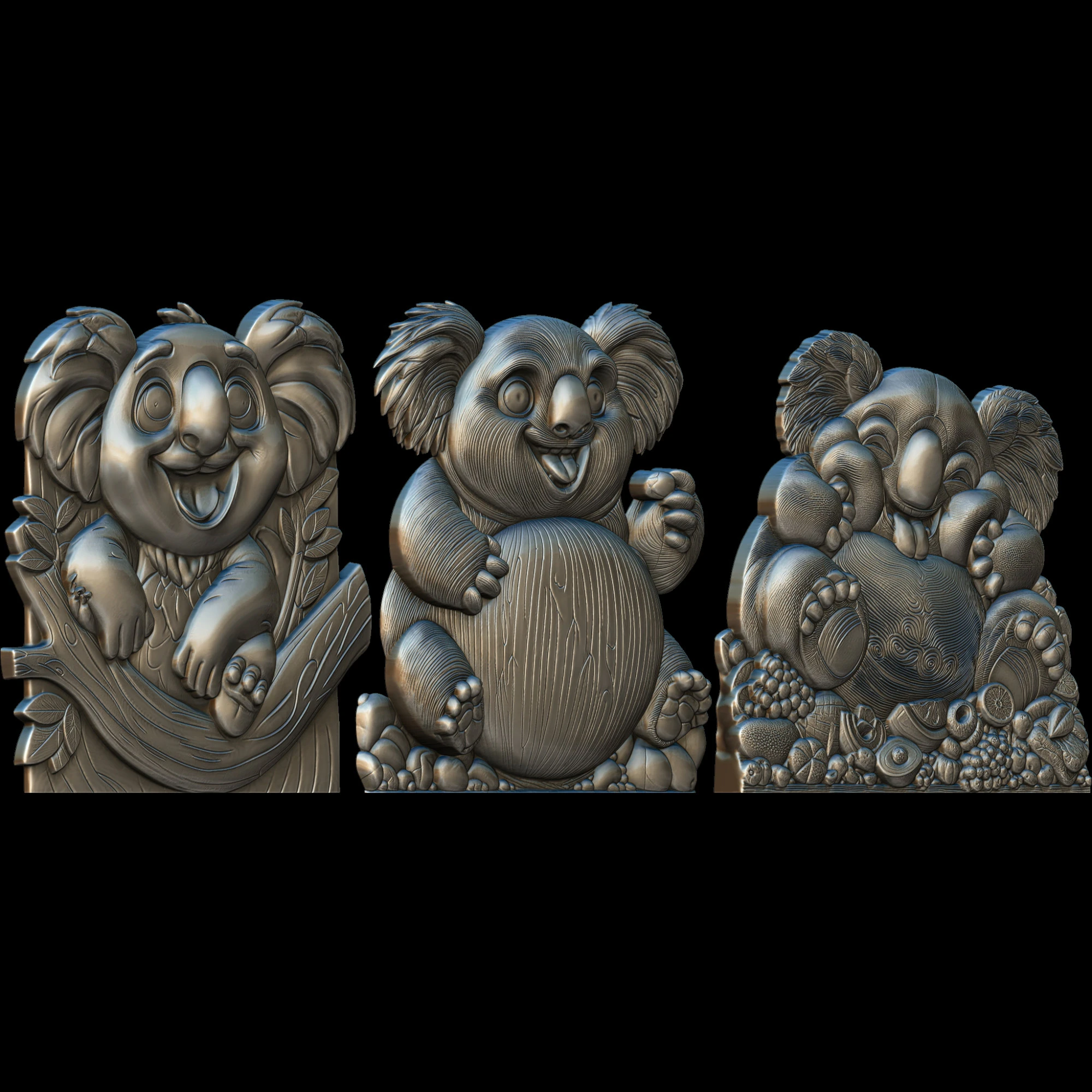 Lovely Cute Koalas Bas Relief 3D print model 3D Print Model .c4d .max .obj .3ds .fbx .stl .blend 