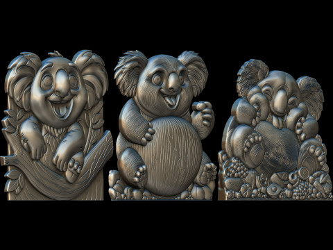 Lovely Cute Koalas Bas Relief 3D print model 3D-Druckmodell