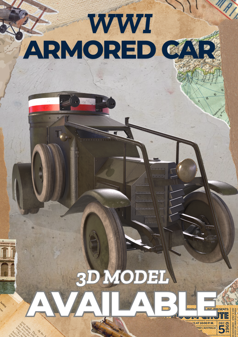 WWI armored car Lancia 1ZM 1916 3Dモデル .c4d .max .obj .3ds .fbx .stl .blend 