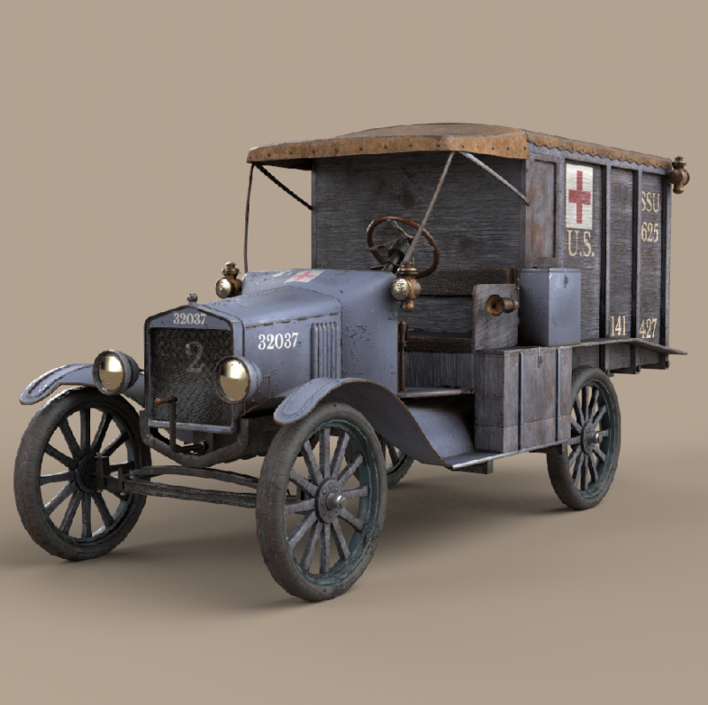 Model T Ambulance WWI 1917 3D-Modell .c4d .max .obj .3ds .fbx .stl .blend 