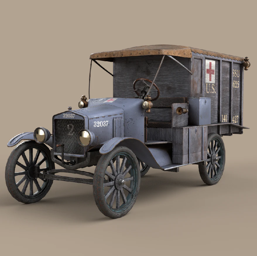 Model T Ambulance WWI 1917 3D Model .c4d .max .obj .3ds .fbx .stl .blend 