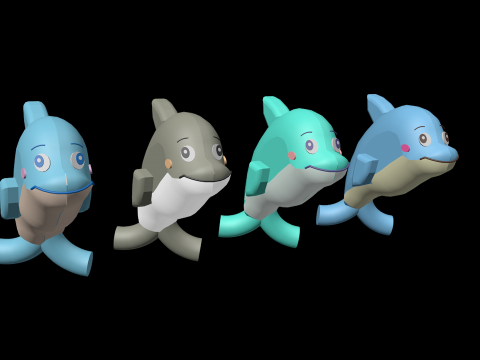 Happy Baby Dolphins Collection - 4 Colorful Characters 3D Модель