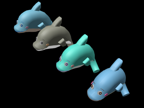 Happy Baby Dolphins Collection - 4 Colorful Characters Model 3D