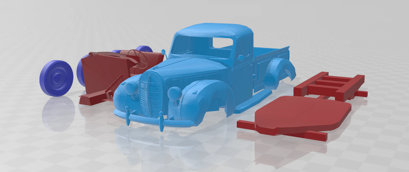 1938 Vairogs Pickup Truck - Separate Parts Model 3D Print Model .c4d .max .obj .3ds .fbx .stl .blend