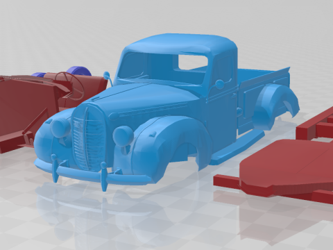 1938 Vairogs Pickup Truck - Separate Parts Model Model Cetak 3D