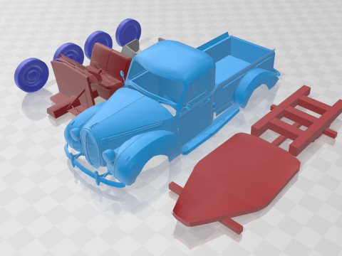 1938 Vairogs Pickup Truck - Separate Parts Model Model Cetak 3D