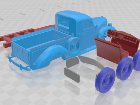 1938 Vairogs Pickup Truck - Separate Parts Model Model Cetak 3D