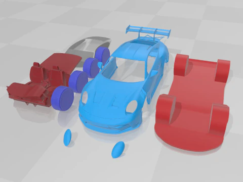 Porsche 911 GT3 RS 2022 - Окремі частини моделі STL 3D Принт Модель