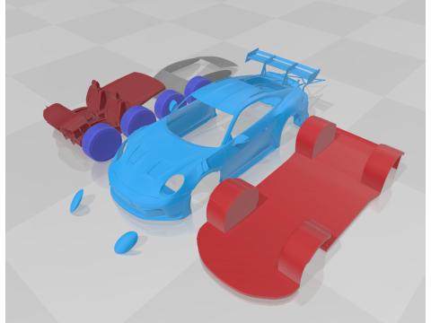 Porsche 911 GT3 RS 2022 - Separate Parts STL Model 3D Print Model