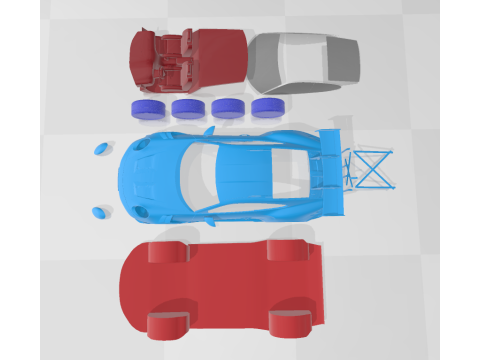Porsche 911 GT3 RS 2022 - Separate Parts STL Model 3D Print Model