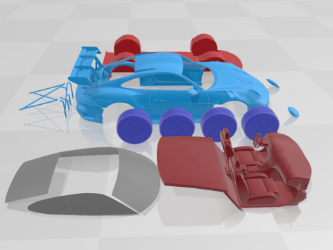 Porsche 911 GT3 RS 2022 - Separate Parts STL Model 3D Print Model