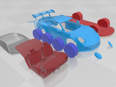 Porsche 911 GT3 RS 2022 - Separate Parts STL Model 3D Print Model