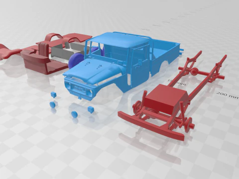 Toyota Land Cruiser Pickup 1979 - Separate Parts STL Model 3D Print Model