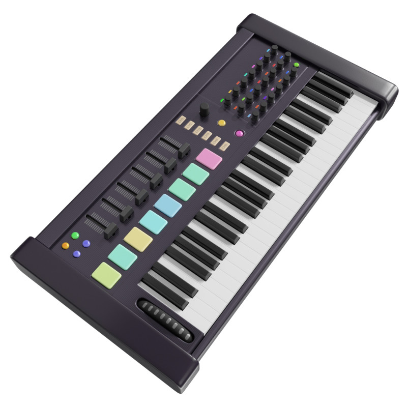 Midi keyboard with drum section 3D Model .c4d .max .obj .3ds .fbx .stl .blend