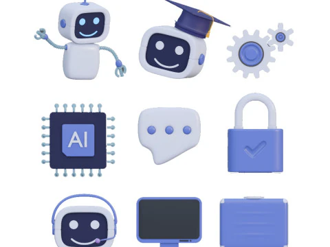 IT-Technologie-Cartoon stilisiertes einfaches Set 3D Modell