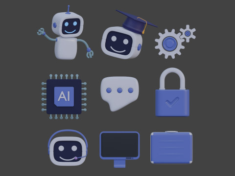 IT technology cartoon stylized simple set Model 3D