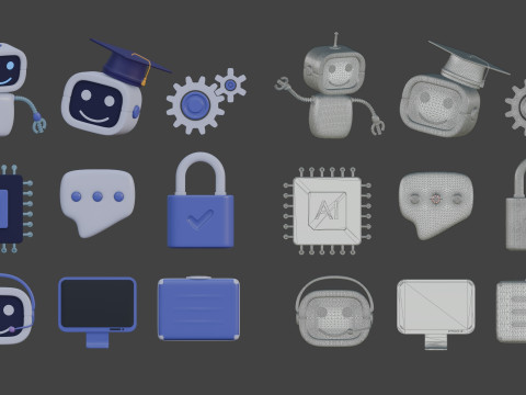 IT technology cartoon stylized simple set Model 3D