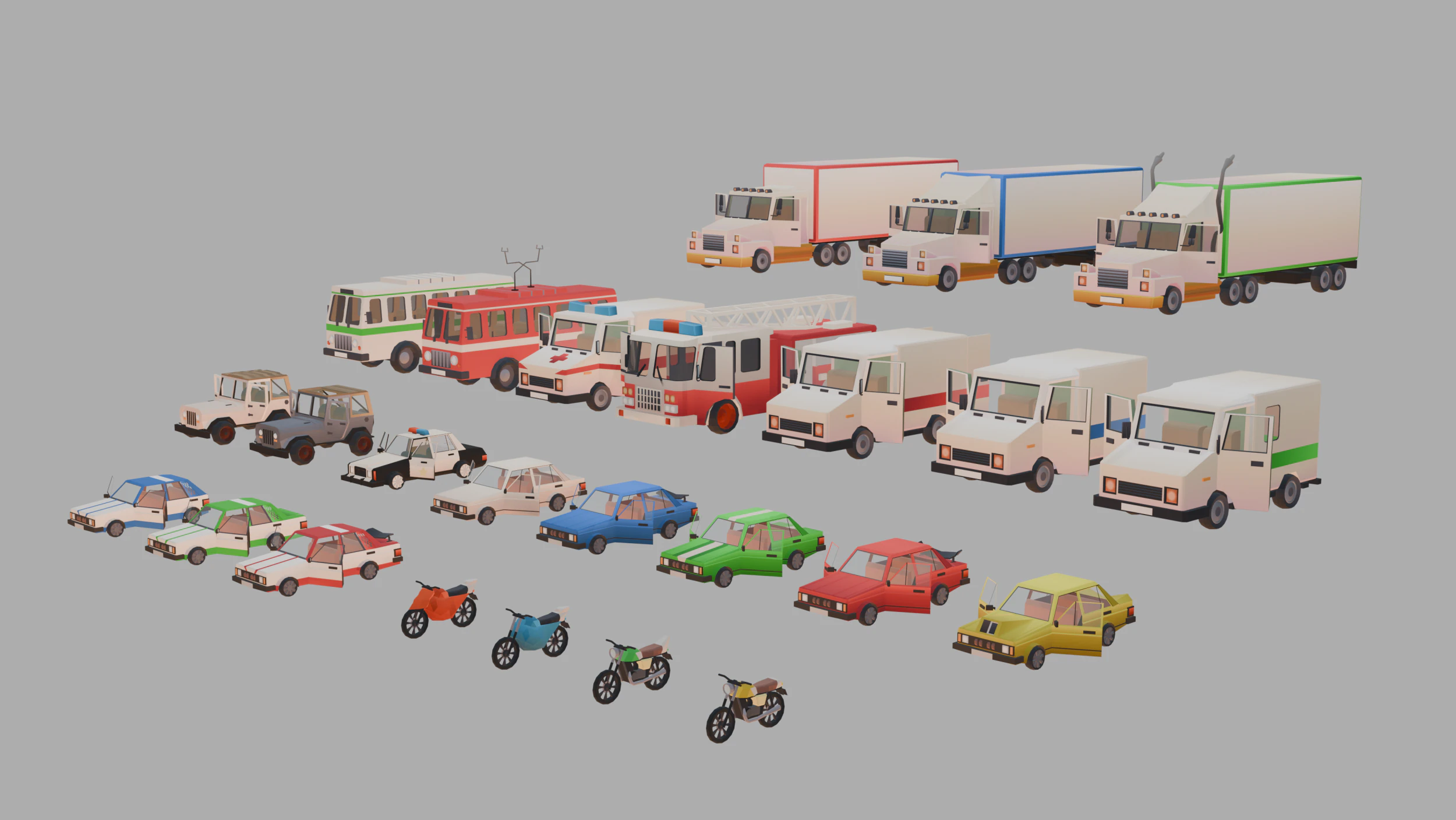 Stylized lowpoly vehicle pack - L-poly 3D Model .c4d .max .obj .3ds .fbx .stl .blend