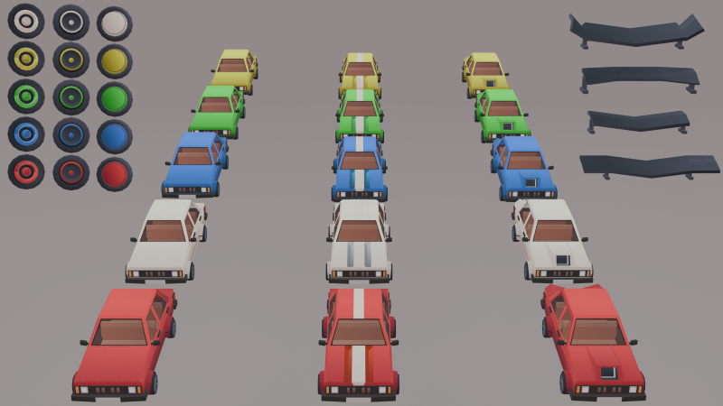 Low poly car model with various modifications Model 3D .c4d .max .obj .3ds .fbx .stl .blend