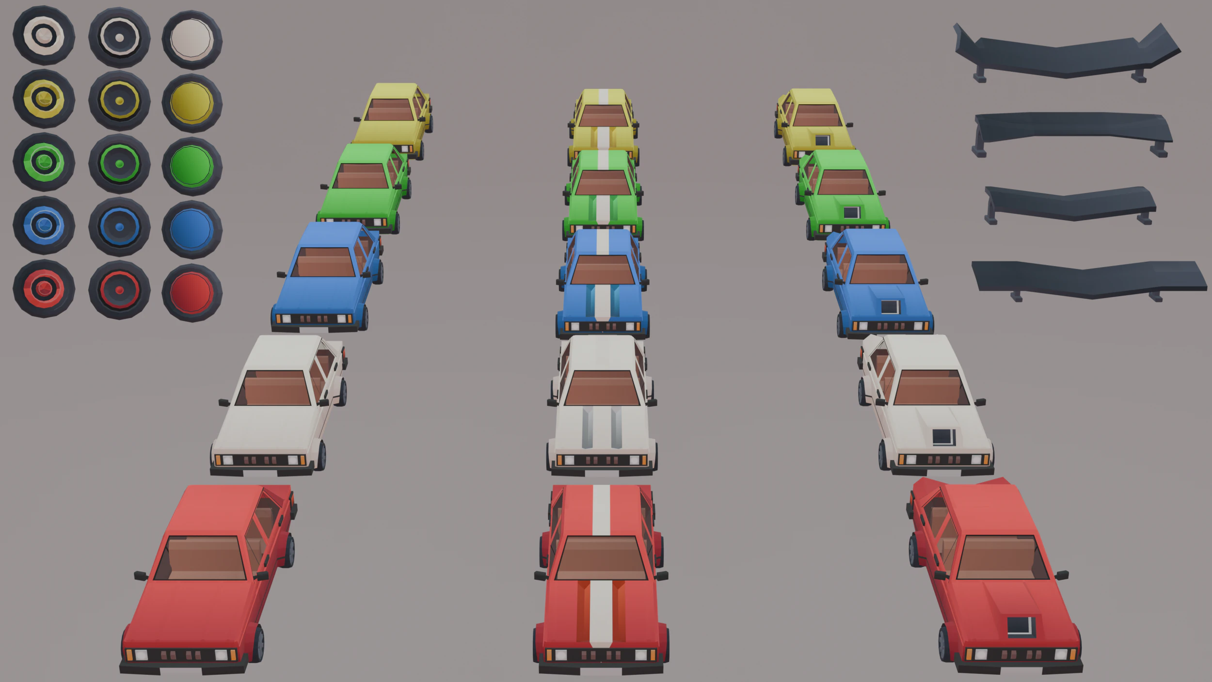 Low poly car model with various modifications 3D Model .c4d .max .obj .3ds .fbx .stl .blend