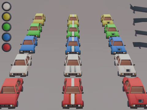 Model samochodu low-poly z r&oacute;żnymi modyfikacjami Model 3D