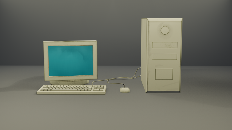 Old computer with hand painted keyboard Low-poly 3D Model .c4d .max .obj .3ds .fbx .stl .blend 