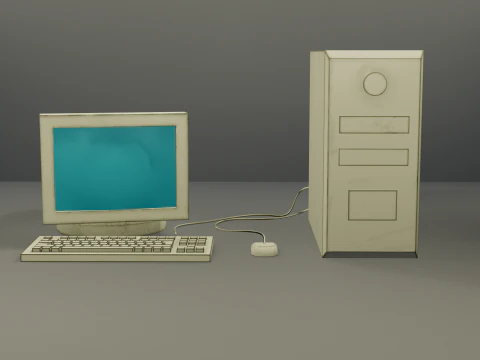 Computador antigo com teclado pintado &agrave; m&atilde;o Low-poly Modelo 3D
