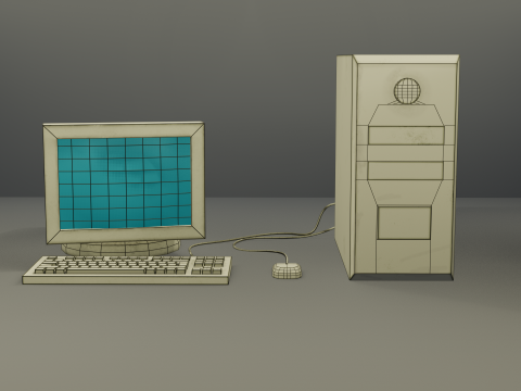 Old computer with hand painted keyboard Low-poly 3D Model