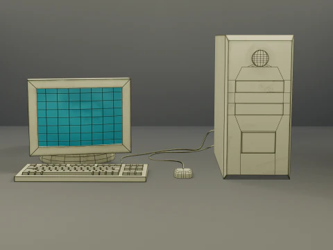 Old computer with hand painted keyboard Low-poly 3D Model