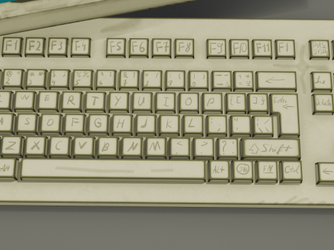 Old computer with hand painted keyboard Low-poly 3D Model
