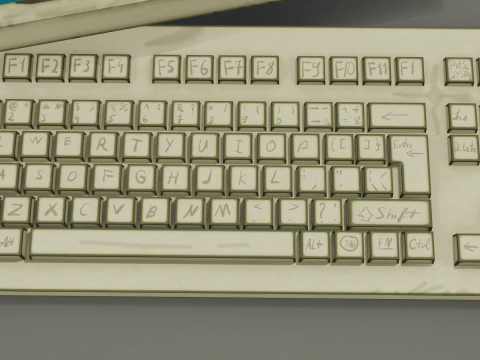 Old computer with hand painted keyboard Low-poly 3D Model