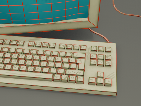 Old computer with hand painted keyboard Low-poly 3D Model