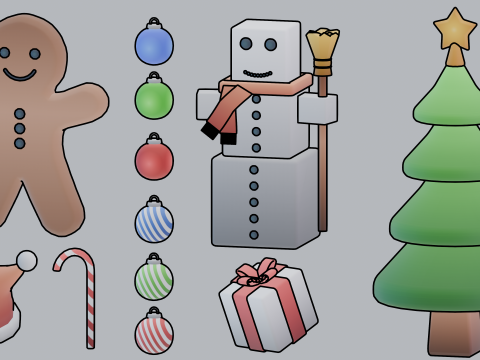 Stylized Christmas models with gradient textures Modelo 3D